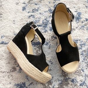 Cordani Elisa Espadrille Wedge Sandal Black Suede Size 36